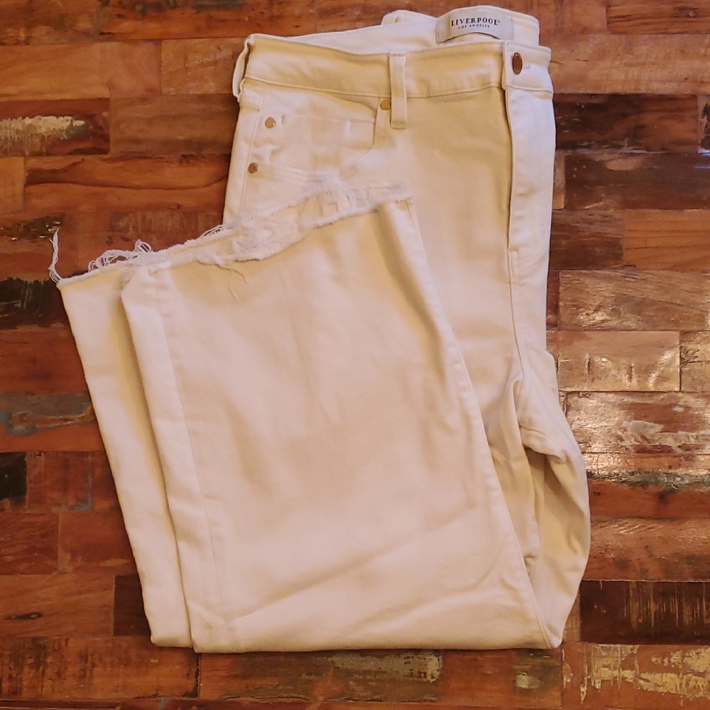 Liverpool Los AngelesStride High-Rise Wide Leg with Cut Hem in Seaside Dunes
